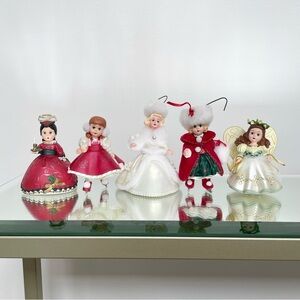 Vintage Set of 5 2000’s Madame Alexander Hallmark doll Christmas ornaments